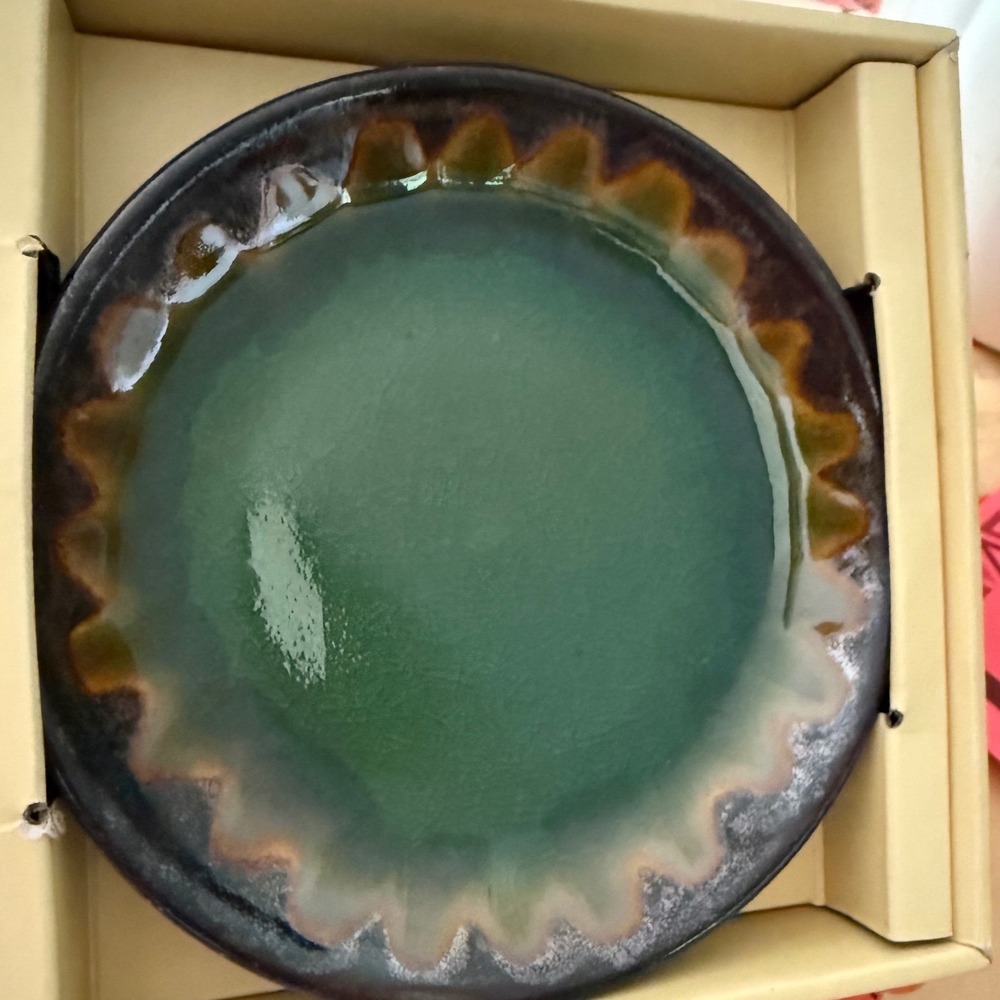 Pier 1 Imports Ceramic Coasters Set of 4 Green Reactive Glaze 2096540